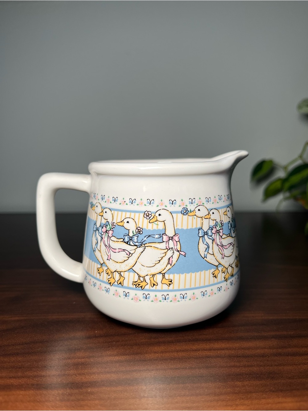 Mother Goose & Blue Ribbon Ceramic Creamer | Cottagecore Farmhouse Kitchen Decor